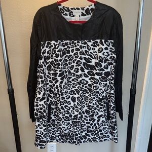 Chic Black and White Animal Print Duster Jacket